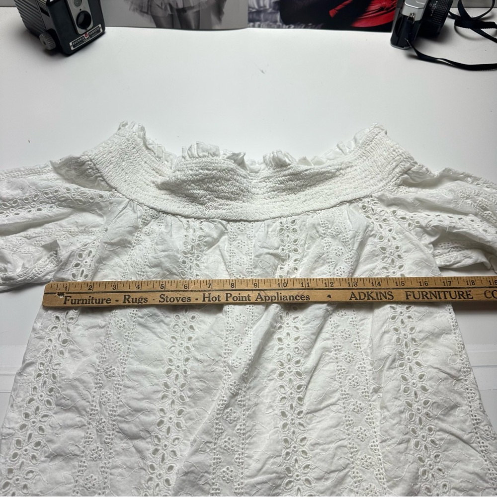 Signature Studio Eyelet Lace Off-Shoulder BlouseCottonBoho Cottagecore Festival - Picture 7 of 12